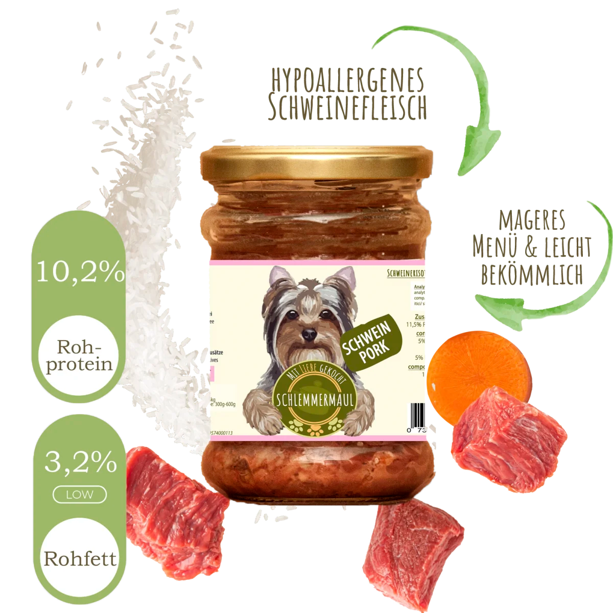 Schlemmermaul Schweinerisotto – пълноценна мокра храна за кучета със свинско, 200 г