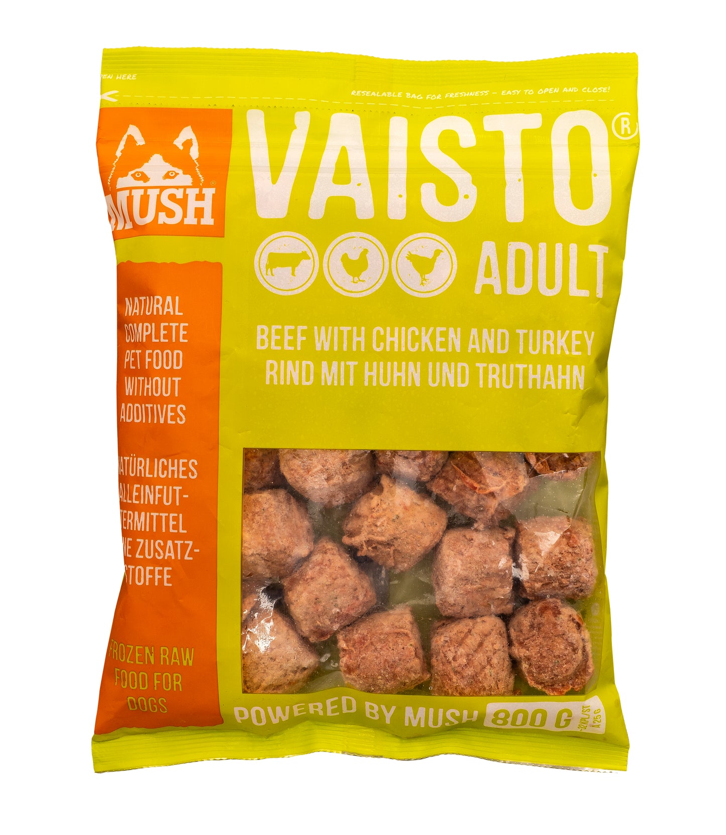 MUSH Vaisto GREEN Формула за начинаещи с телешко, пуешко и пилешко месо, серия STARTER FORMULA 800g
