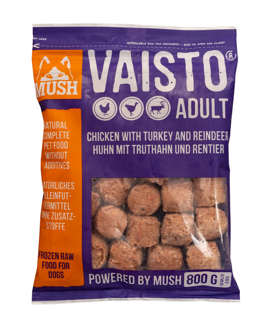 MUSH Vaisto ADULT VIOLET с пуешко, пилешко и еленско месо, серия ALL BREEDS FORMULA 800g