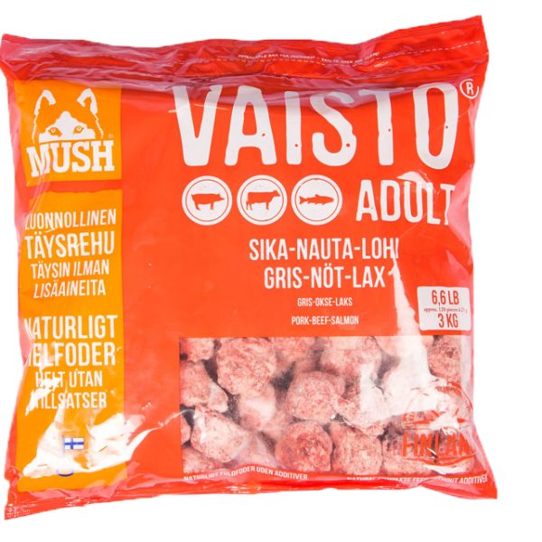 MUSH Vaisto ADULT RED свинско, телешко, сьомга, серия ALL BREEDS FORMULA 3 кг.