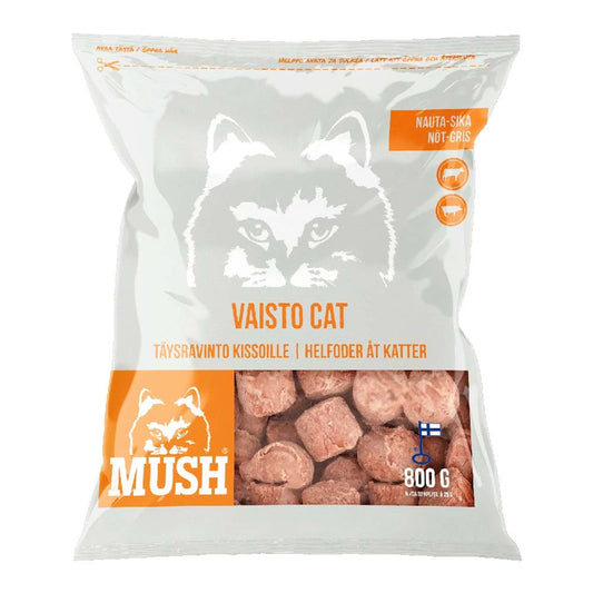 MUSH Vaisto® Cat WHITE Меню за котки с говеждо и свинско месо 800 гр.