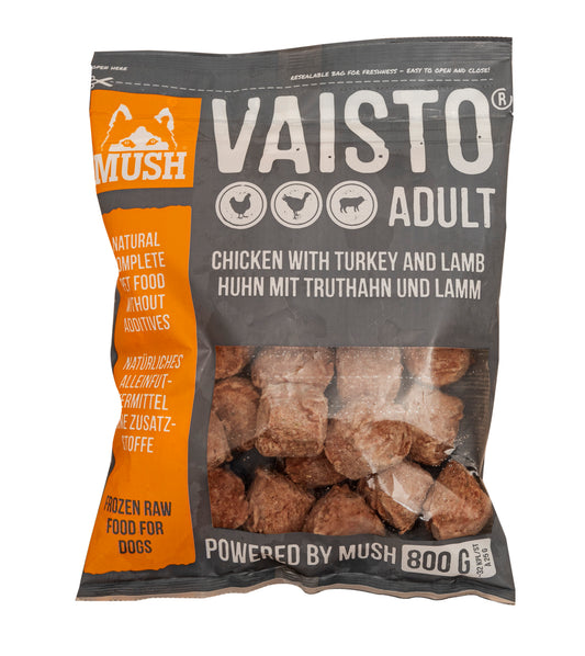 MUSH Vaisto ADULT GREY пуешко, пилешко и агнешко месо, серия ALL BREEDS FORMULA 800 гр
