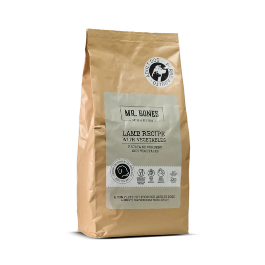 Суха храна за кучета без зърнени култури – Рецепта с агнешко и зеленчуци MR. BONES