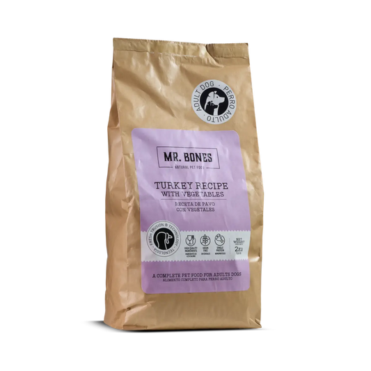 Суха храна за кучета без зърнени култури – Рецепта с пуешко и зеленчуци MR. BONES