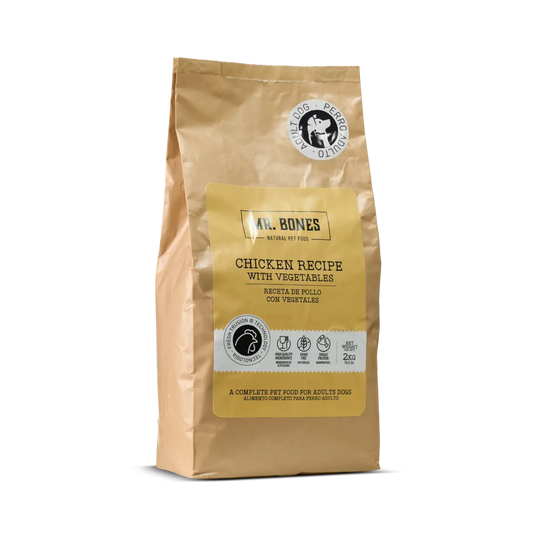 Суха храна за кучета без зърнени култури – Рецепта с пилешко и зеленчуци MR. BONES
