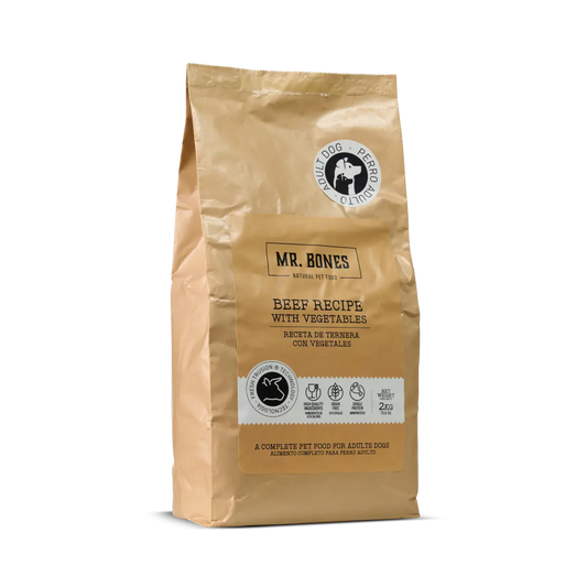 Суха храна за кучета без зърнени култури – Рецепта с телешко и зеленчуци MR. BONES